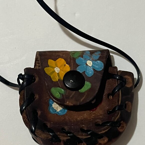 Mexican Leather Mini Coin Purse Handmade,  Handpainted - Picture 1 of 4